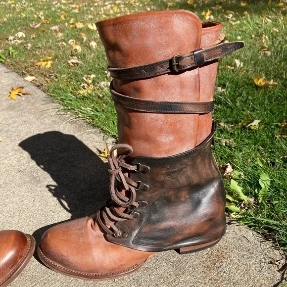 Freebird Ravi Mid-Calf Distressed Brown Leather Two Tone Leather Moto Boots 10 - Picture 17 of 17